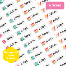 Load image into Gallery viewer, Custom waterproof Name Label Stickers Personalized Dish-washer Safe Freezer-Safe Name Labels for School, Daycare, Camp, Sports, Kids Custom Personalized Name Label Sticker Waterproof, Dishwasher safe, Microwave safe, Freezer safe, Tear-resistant, Strong adhesive School Daycare Camp Kids Birthday Party Gift Present Thanks 
