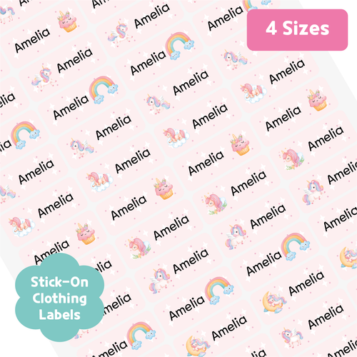 Custom Stick-On Clothing Name Label Stickers Personalized Fabric Textile Label Custom Personalized Stick-On No-Iron Laundry Machine Washer-safe Dryer-safe Name Label Sticker for Clothing  Clothes Textile Fabric Care Label Tag for Kids Back to School Daycare Camp Sports Birthday Gift Present Friends Team Labelling 