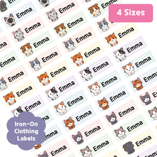 Load image into Gallery viewer, Custom Iron-On Clothing Name Label Stickers Personalized Fabric Textile Label Custom Personalized Iron-on Iron Laundry Washable Washer-safe Dryer-safe Name Label Sticker for Clothing Clothes Textile Fabric Care Label Tag for Kids Back to School Daycare Camp Sports Birthday Gift Present Friends Team Labelling US Canada
