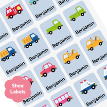 Load image into Gallery viewer, [Shoe Label] Vehicle Shoe Label Sticker Custom Personalized Gift Present Goods Kids Party School Daycare Camp Sports Canada
